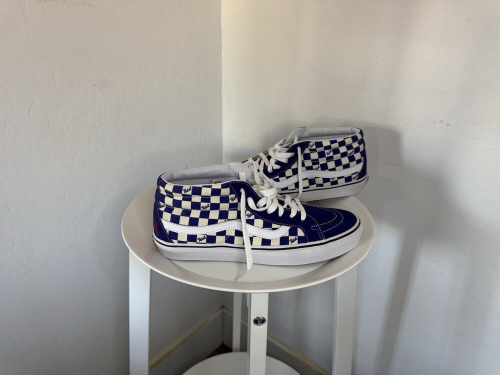 Vans x PBR Pabst Blue Ribbon Sk8-Mid Checkerboard Blue White Size 10.5 NEW Rare!